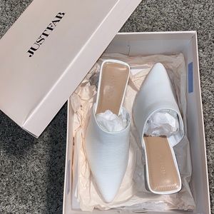 BRAND NEW size 6 white heeled mules from JustFab